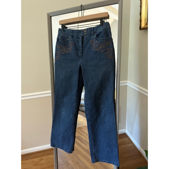 Women's Talbots Wide Leg Boyfriend Fit Blue Jeans Size Petite 8 - Picture 2 of 5